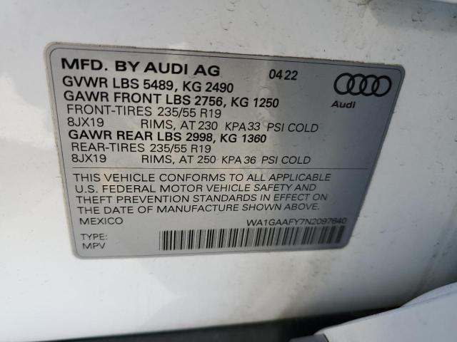 WA1GAAFY7N2097640 - 2022 AUDI Q5 PREMIUM 45 WHITE photo 12