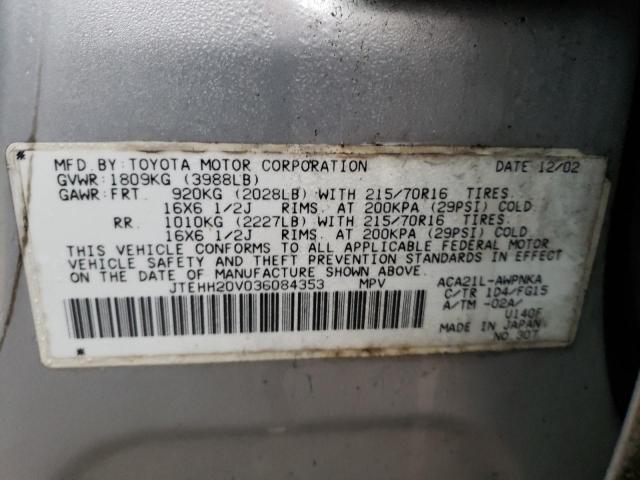 JTEHH20V036084353 - 2003 TOYOTA RAV4 SILVER photo 13