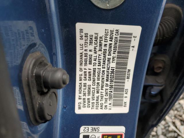 19XFA16619E023641 - 2009 HONDA CIVIC LX-S Bleu photo 12