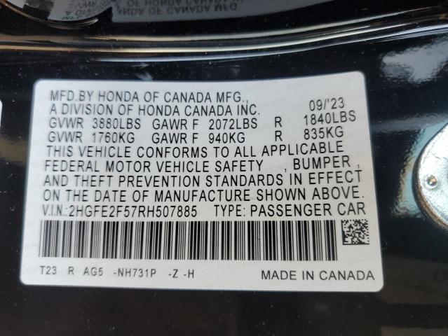 2HGFE2F57RH507885 - 2024 HONDA CIVIC SPORT 黑色 照片 12