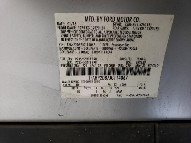 1FAHP2D87JG114067 - 2018 FORD TAURUS SE SILVER photo 12