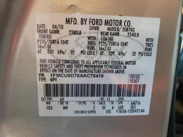 1FMCU9D78AKC75419 - 2010 FORD ESCAPE XLT TAN photo 12