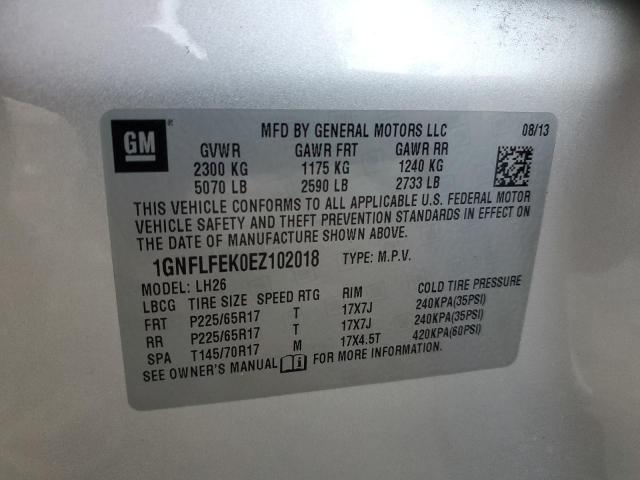 1GNFLFEK0EZ102018 - 2014 CHEVROLET EQUINOX LT SILVER photo 13