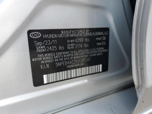 5NPEB4AC2CH381387 - 2012 HYUNDAI SONATA GLS SILVER photo 12