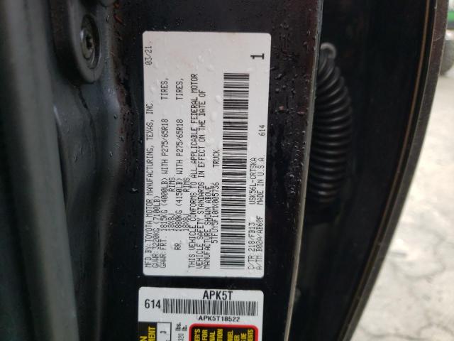 5TFUY5F10MX005736 - 2021 TOYOTA TUNDRA DOUBLE CAB SR/SR5 BLACK photo 12