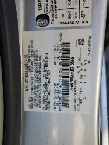 3FAHP0HA5CR315866 - 2012 FORD FUSION SE SILVER photo 12