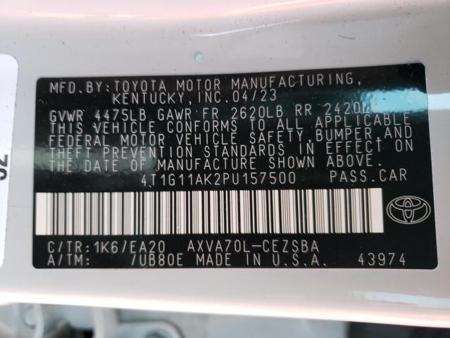 4T1G11AK2PU157500 - 2023 TOYOTA CAMRY SE NIGHT SHADE WHITE photo 12