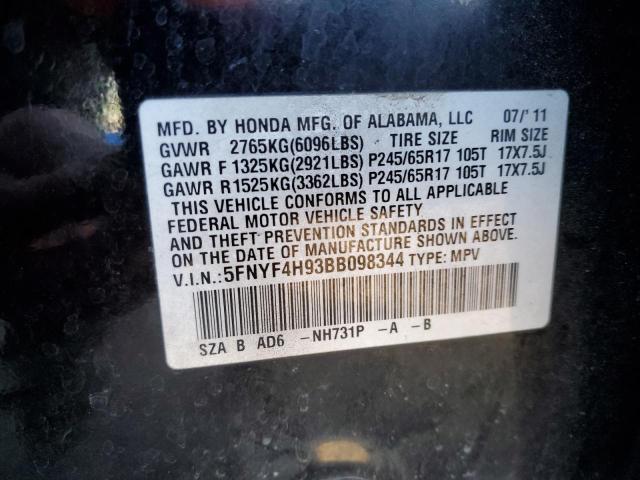 5FNYF4H93BB098344 - 2011 HONDA PILOT TOURING BLACK photo 14