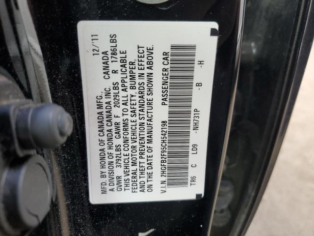 2HGFB2F95CH542198 - 2012 HONDA CIVIC EXL შავი ფოტო 12
