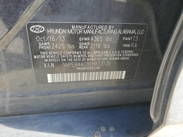 5NPEB4AC8EH833135 - 2014 HYUNDAI SONATA GLS GRAY photo 12