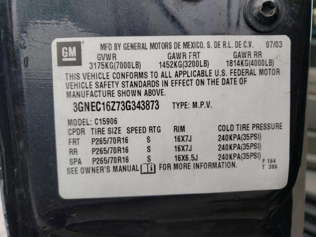 3GNEC16Z73G343873 - 2003 CHEVROLET SUBURBAN C1500 GRAY photo 13