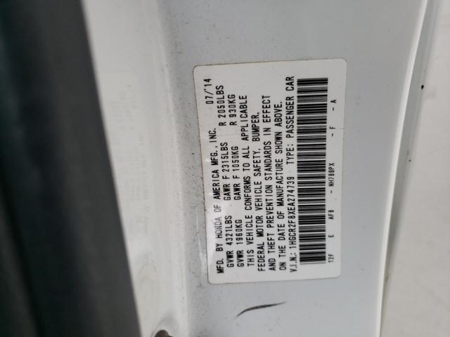 1HGCR2F8XEA274739 - 2014 HONDA ACCORD EXL WHITE photo 12