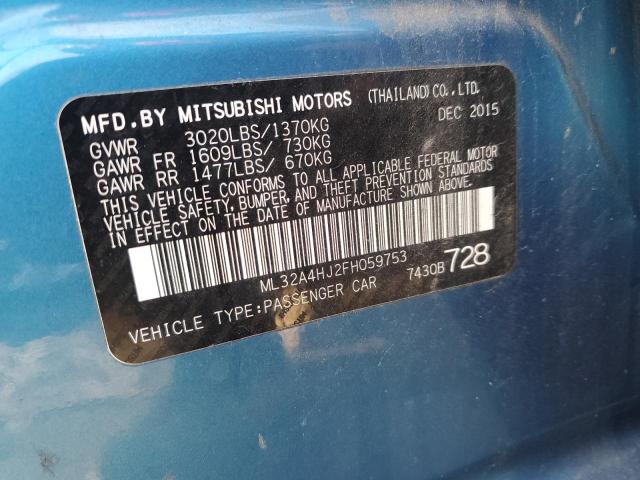 ML32A4HJ2FH059753 - 2015 MITSUBISHI MIRAGE ES BLUE photo 12