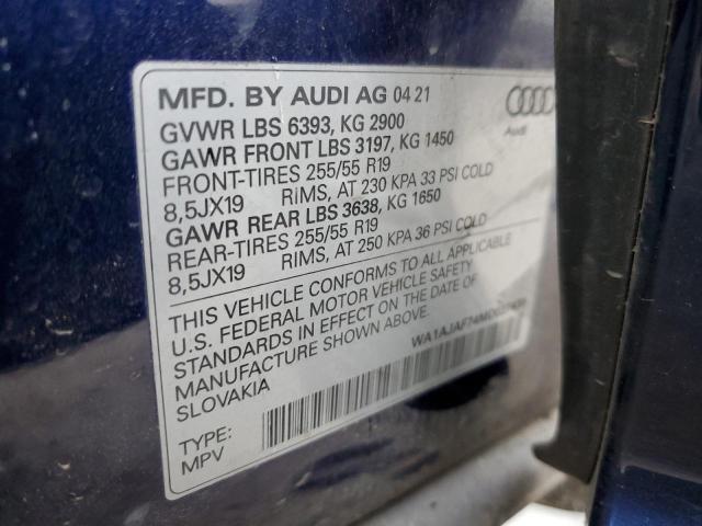 WA1AJAF74MD037430 - 2021 AUDI Q7 PREMIUM BLUE photo 13