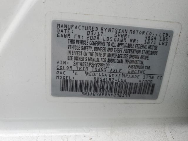 3N1AB7AP2HY298199 - 2017 NISSAN SENTRA S WHITE photo 12