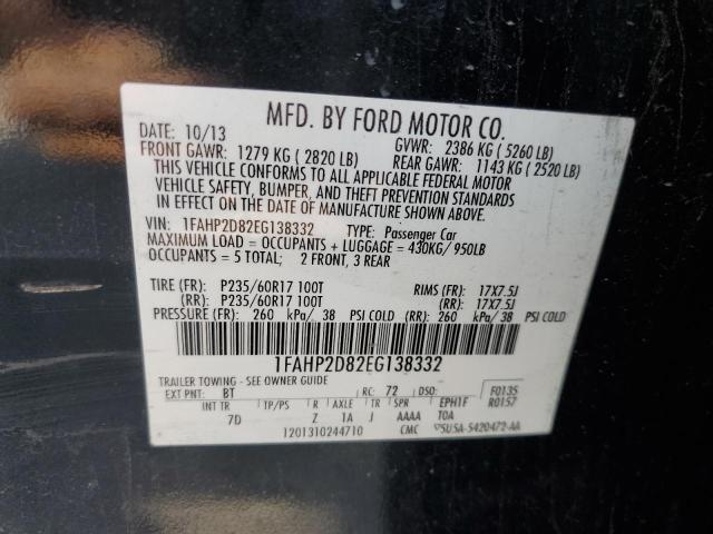 1FAHP2D82EG138332 - 2014 FORD TAURUS SE BLACK photo 12