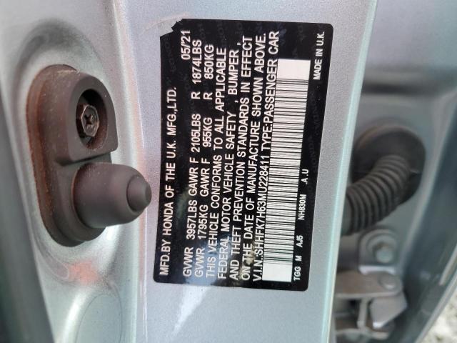 SHHFK7H63MU228411 - 2021 HONDA CIVIC EX SILVER photo 12