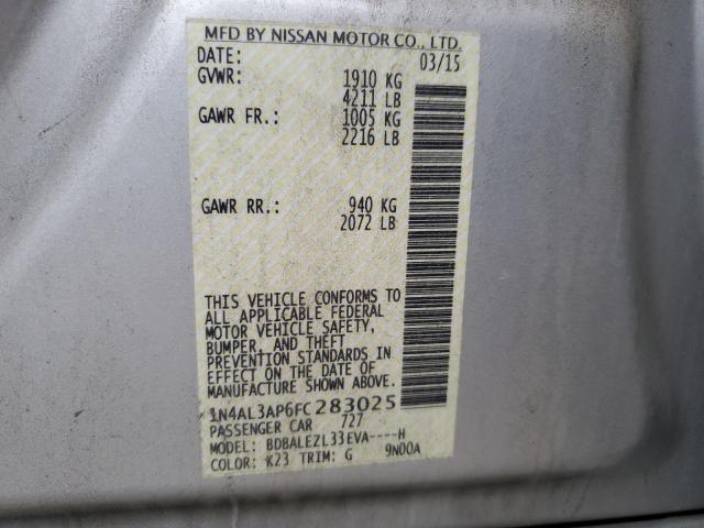 1N4AL3AP6FC283025 - 2015 NISSAN ALTIMA 2.5 SILVER photo 12