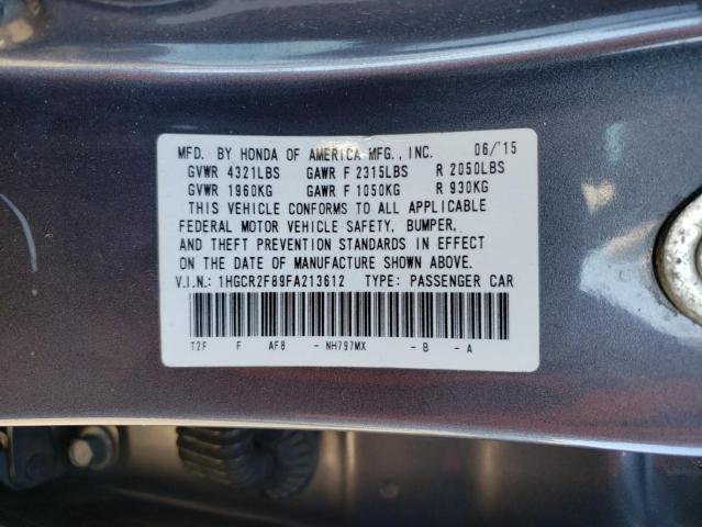 1HGCR2F89FA213612 - 2015 HONDA ACCORD EXL GRAY photo 12