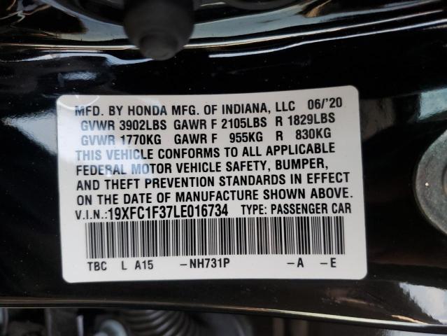 19XFC1F37LE016734 - 2020 HONDA CIVIC EX BLACK photo 12