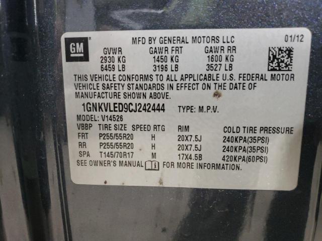 1GNKVLED9CJ242444 - 2012 CHEVROLET TRAVERSE LTZ CHARCOAL photo 13