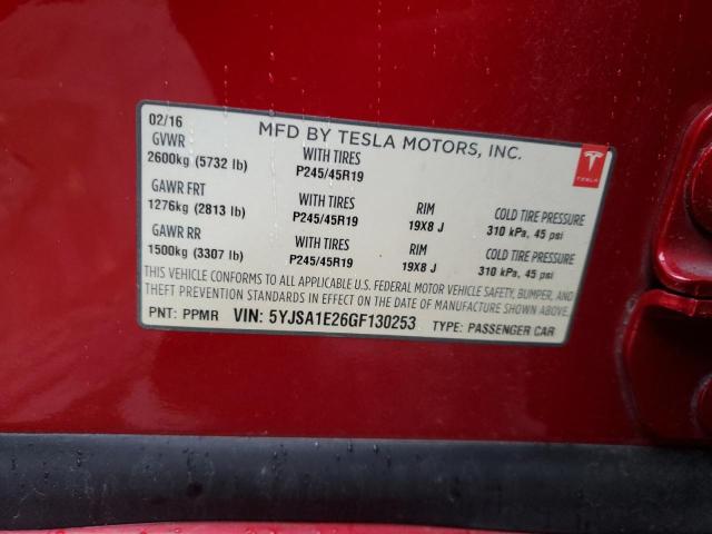 5YJSA1E26GF130253 - 2016 TESLA MODEL S 红色 照片 12