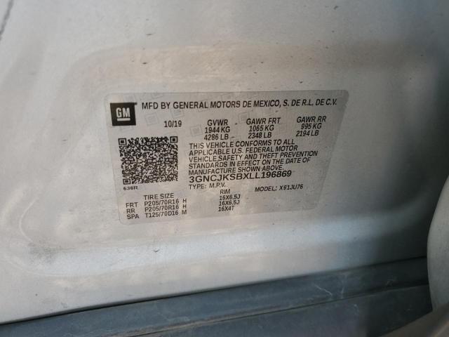 3GNCJKSBXLL196869 - 2020 CHEVROLET TRAX LS SILVER photo 12