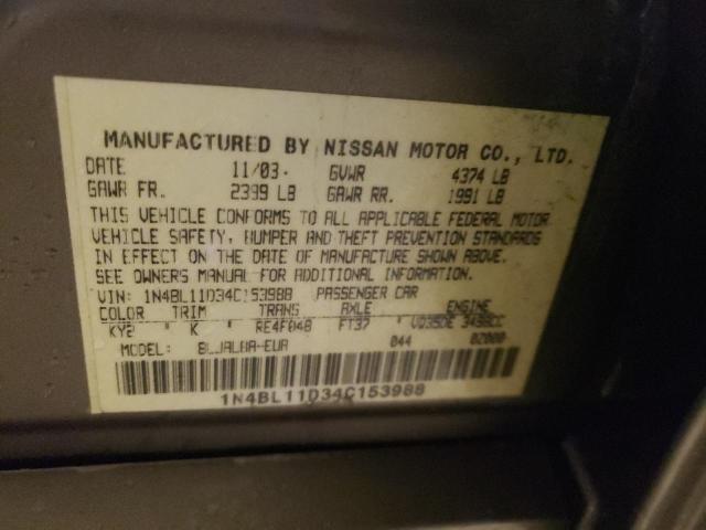 1N4BL11D34C153988 - 2004 NISSAN ALTIMA SE GRAY photo 12