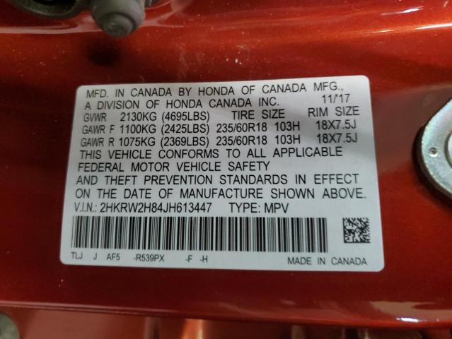 2HKRW2H84JH613447 - 2018 HONDA CR-V EXL RED photo 13