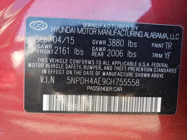 5NPDH4AE9GH755558 - 2016 HYUNDAI ELANTRA SE RED photo 13