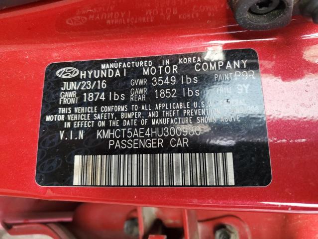 KMHCT5AE4HU300930 - 2017 HYUNDAI ACCENT SE RED photo 12