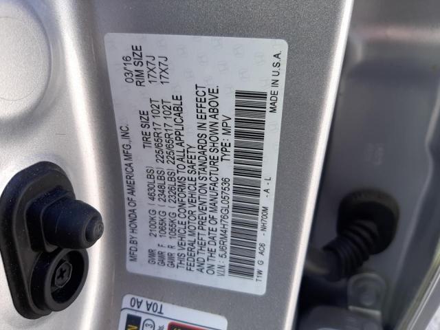 5J6RM4H76GL057536 - 2016 HONDA CR-V EXL SILVER photo 14