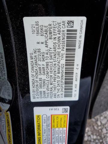 2HGFE2F5XNH541622 - 2022 HONDA CIVIC SPORT 黑色 照片 12