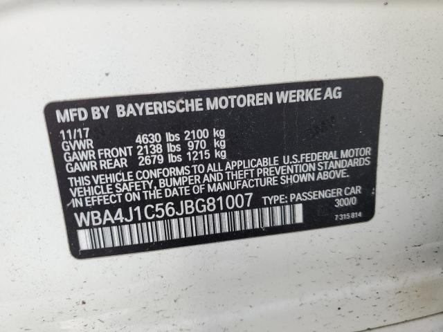 WBA4J1C56JBG81007 - 2018 BMW 430I GRAN COUPE WHITE photo 12