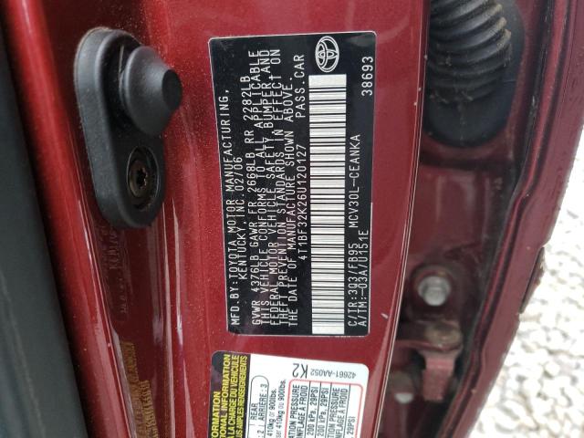 4T1BF32K26U120127 - 2006 TOYOTA CAMRY LE MAROON photo 13