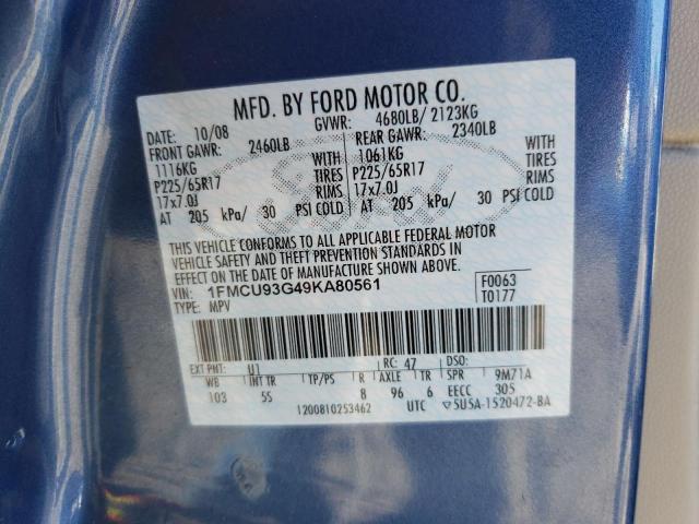 1FMCU93G49KA80561 - 2009 FORD ESCAPE XLT BLUE photo 12