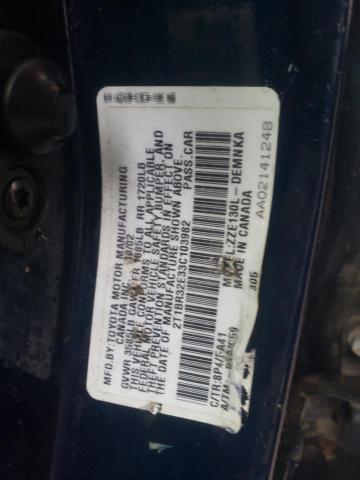 2T1BR32E33C103982 - 2003 TOYOTA COROLLA CE BLUE photo 12