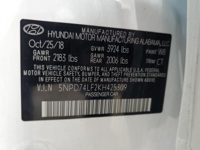 5NPD74LF2KH425309 - 2019 HYUNDAI ELANTRA SE WHITE photo 12