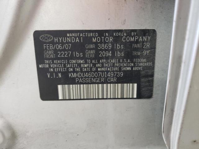 KMHDU46D07U149739 - 2007 HYUNDAI ELANTRA GLS SILVER photo 12