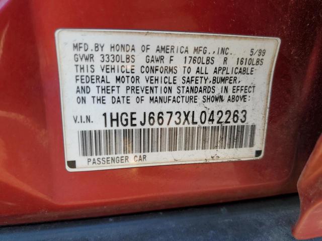 1HGEJ6673XL042263 - 1999 HONDA CIVIC LX RED photo 12