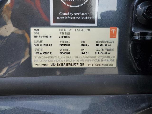 5YJSA1E26JF271055 - 2018 TESLA MODEL S გრაფიტი ფოტო 12