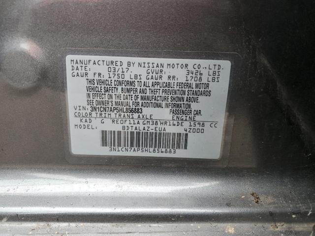 3N1CN7AP5HL856883 - 2017 NISSAN VERSA S GRAY photo 12