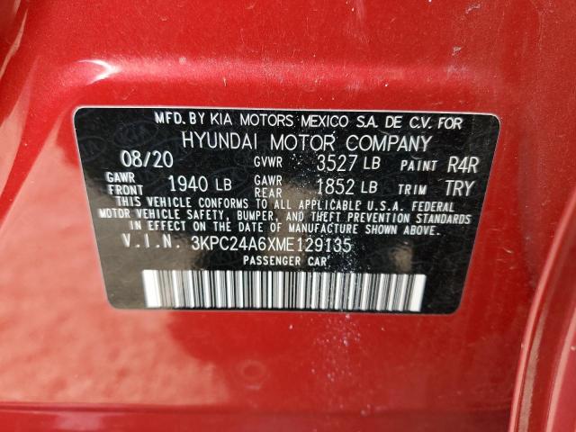 3KPC24A6XME129135 - 2021 HYUNDAI ACCENT SE RED photo 12