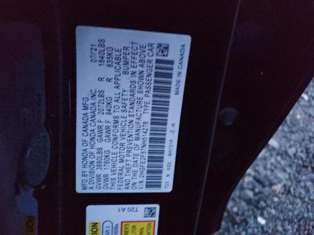 2HGFE2F57NH514278 - 2022 HONDA CIVIC SPORT 黑色 照片 12