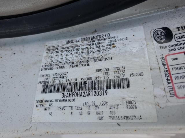 3FAHP0HA2AR120319 - 2010 FORD FUSION SE WHITE photo 12