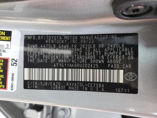 4T1G11AK6RU202425 - 2024 TOYOTA CAMRY SE NIGHT SHADE SILVER photo 12