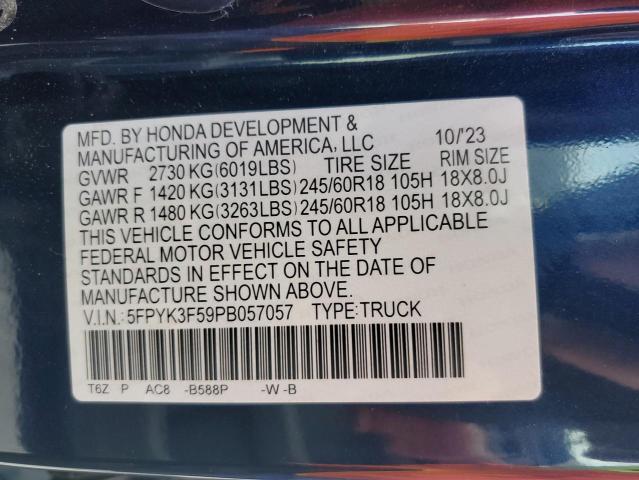 5FPYK3F59PB057057 - 2023 HONDA RIDGELINE RTL BLUE photo 12