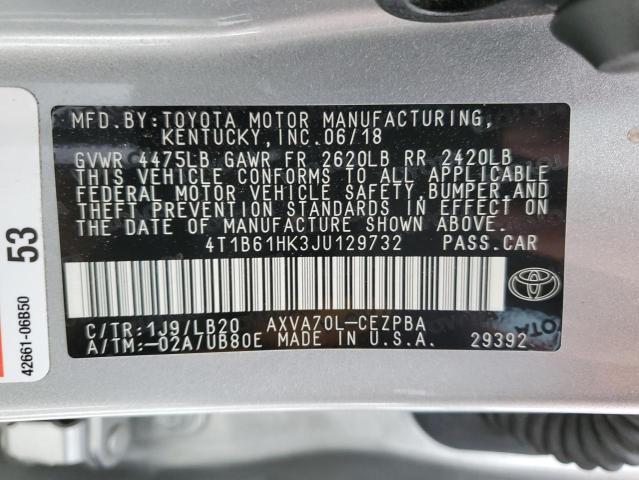 4T1B61HK3JU129732 - 2018 TOYOTA CAMRY XSE SILVER photo 12