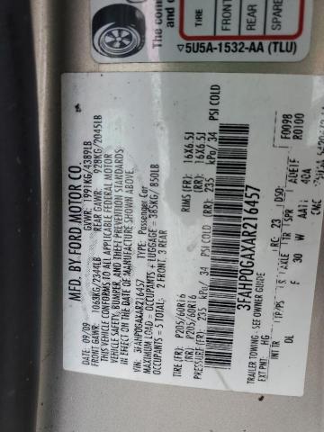 3FAHP0GAXAR216457 - 2010 FORD FUSION S GRAY photo 12