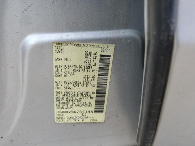 1N6AD0EV8DN735148 - 2013 NISSAN FRONTIER S SILVER photo 12